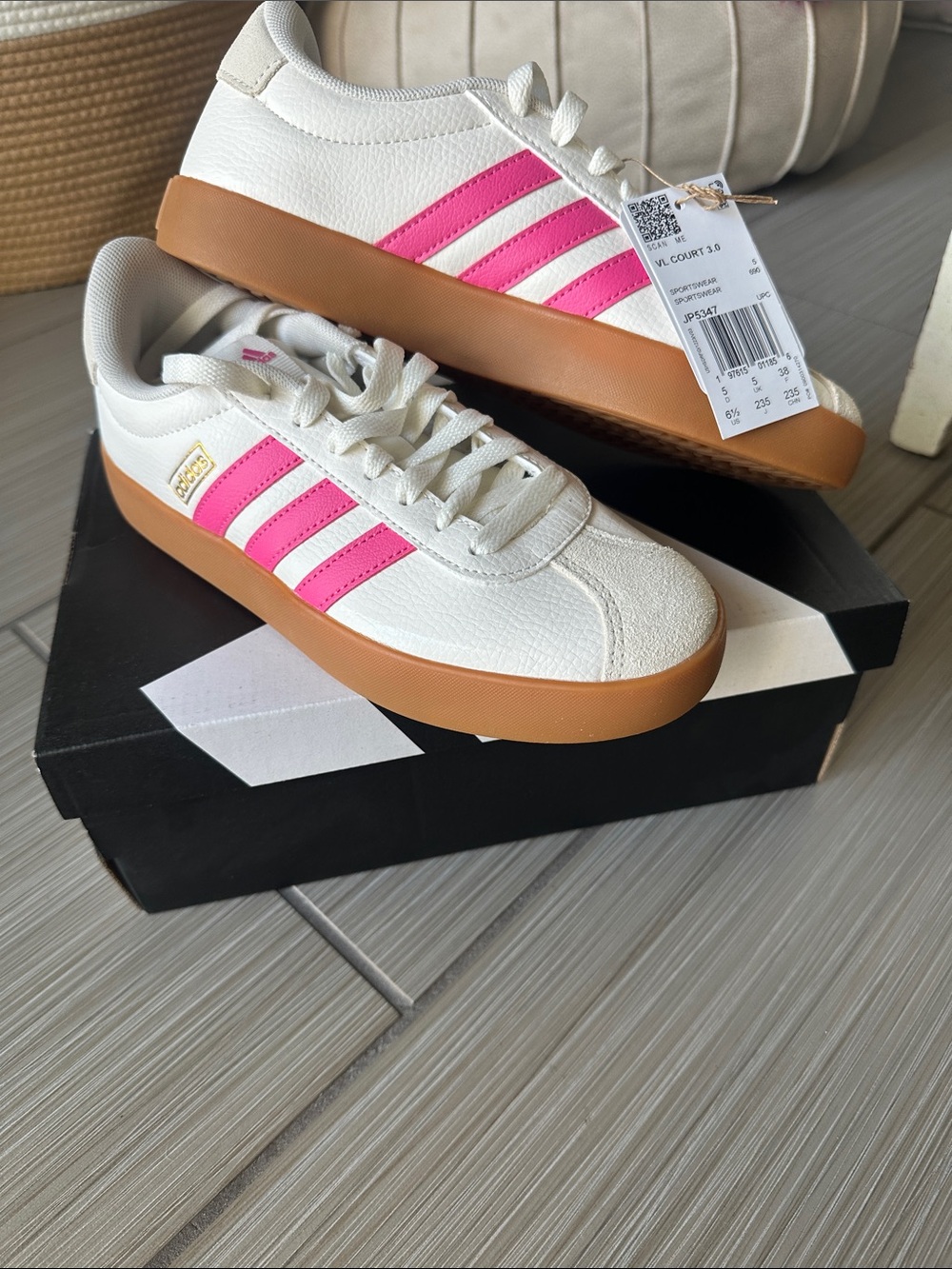 BNWT Adidas VL Court 3.0 Sneakers with Pink Stripes